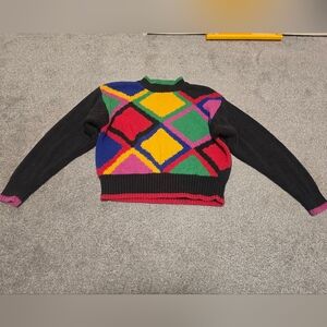 VTG Northeast Knitters Mock Neck Sweater Colorful Chunky Warm